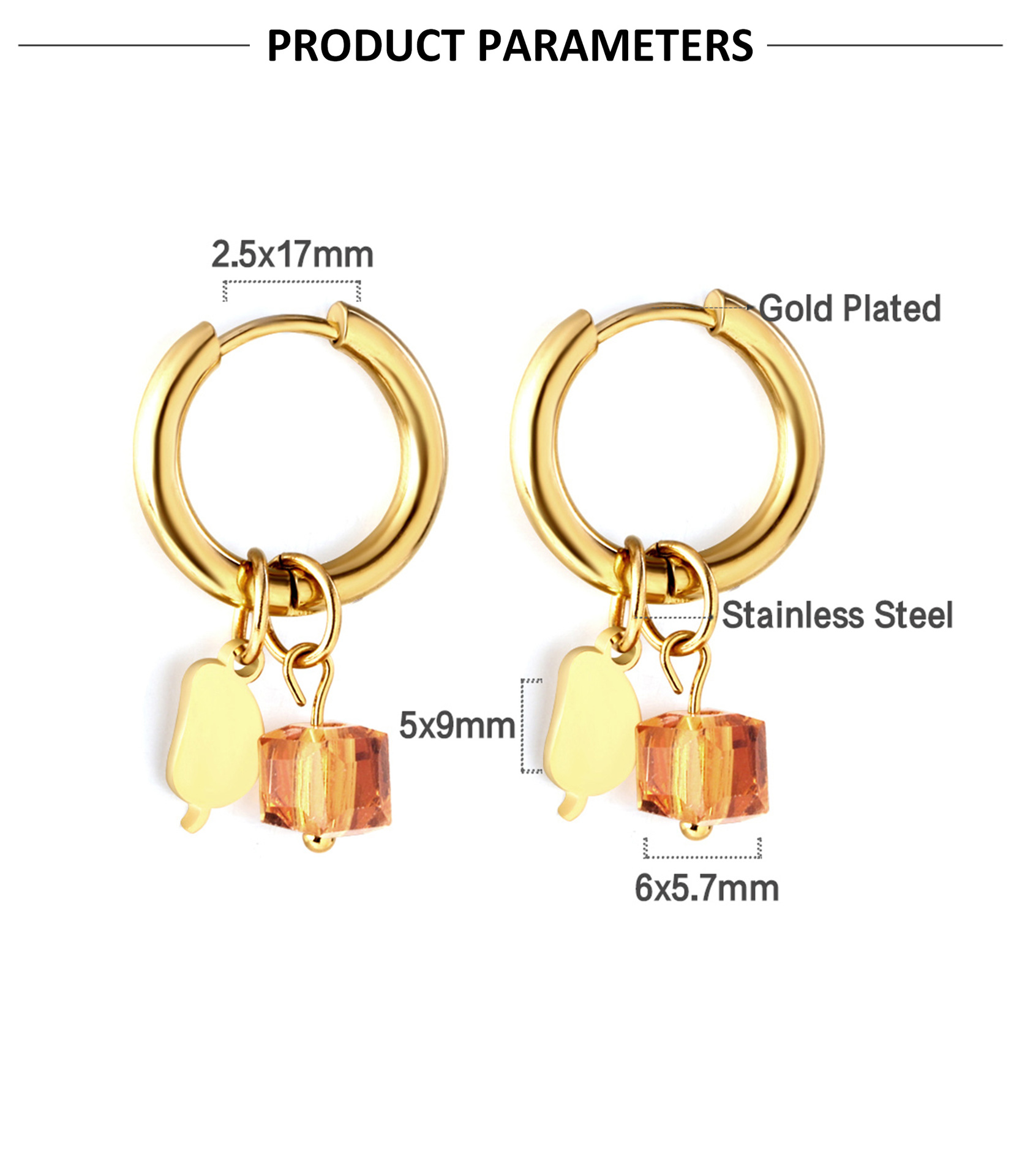 Fashion Cherry Mango Stainless Steel Plating Drop Earrings 1 Pair