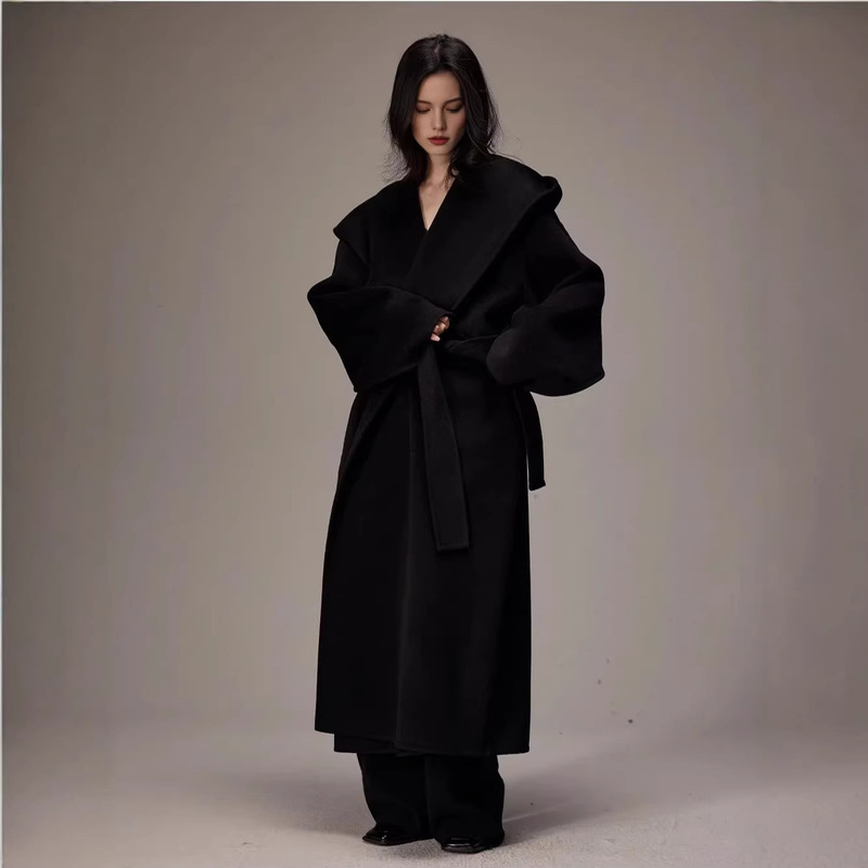 Double-Sided Wool Coat Bathrobe Long Style Popular This Year High-Quality Hooded Double-Sided Wool Women's Woolen Coat for Spring