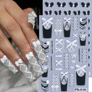 Internet Red Black Ballet Bow Nail Art Sticker Ins Embossed Crystal Diamond Pearl Sticker Lace Bow 5D Nail Sticker