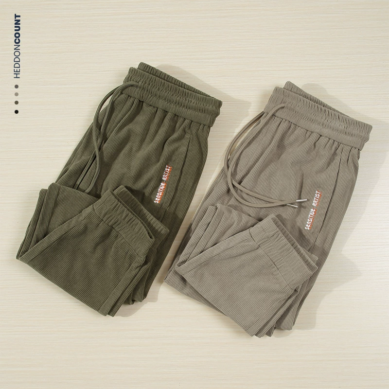 Мужские вельветовые повседневные брюки Dengjue, 290 г, мужские осенние новые японские Ретро свободные длинные брюки с вышивкой на маленьких ножках