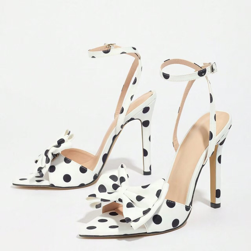 In Stock 2025 New Cross-Border Pointed Toe Thin Strap Bow Tie Back Strap Large Size 35-43 Elegant High-Heeled Sandals