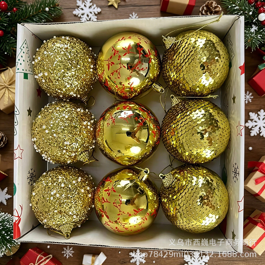 Juego de Esferas Decorativas Navideñas 8cm de Espuma, Galvanizado y Pintado, para Árbol de Navidad