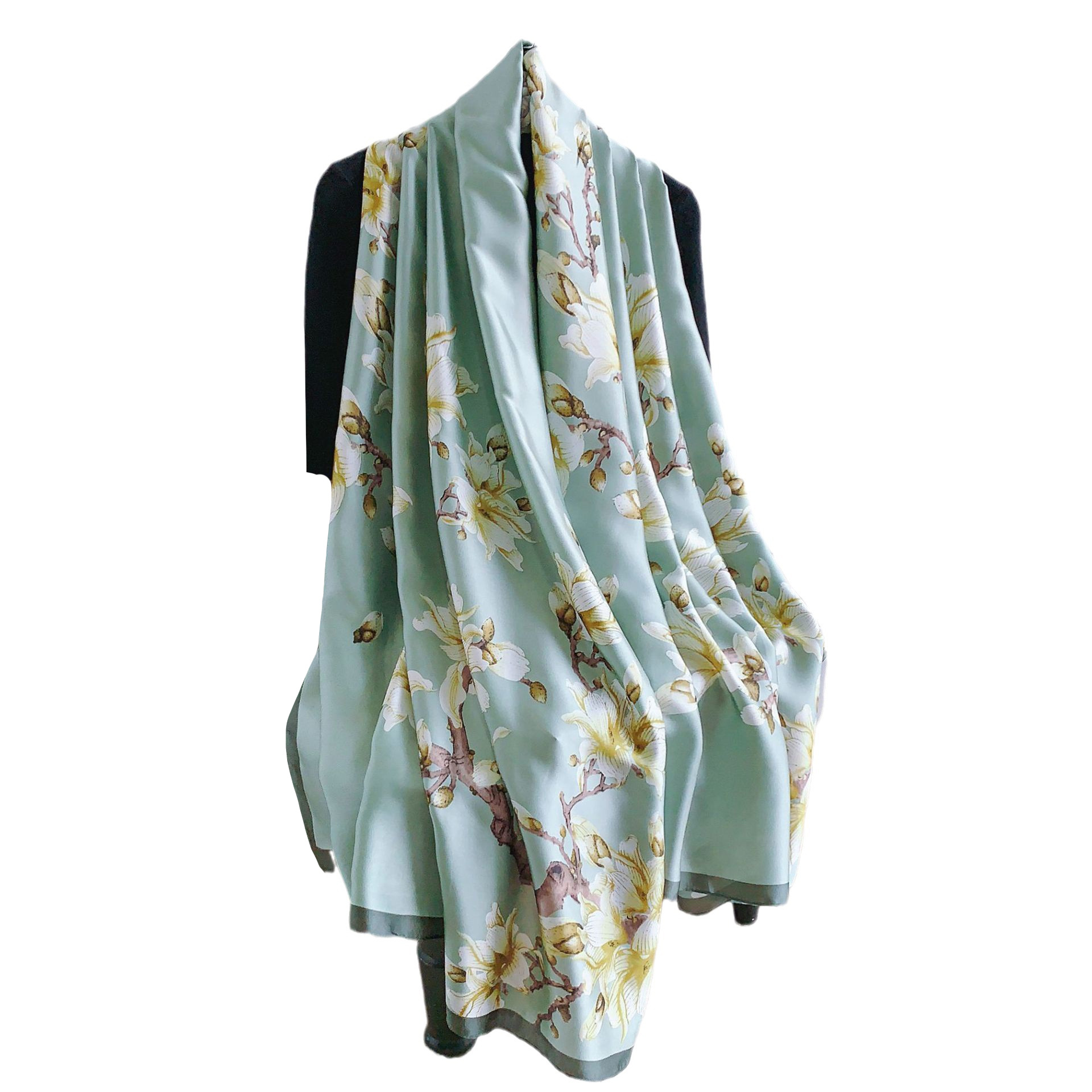 Primavera y otoño nueva Magnolia bufanda de seda estilo occidental moda gasa chal decorativo elegante toalla playa al aire libre