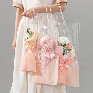 Transparent Lace Handbag Flower Gift Packaging Bag Valentine's Day bouquet gift bag wholesale plastic bag
