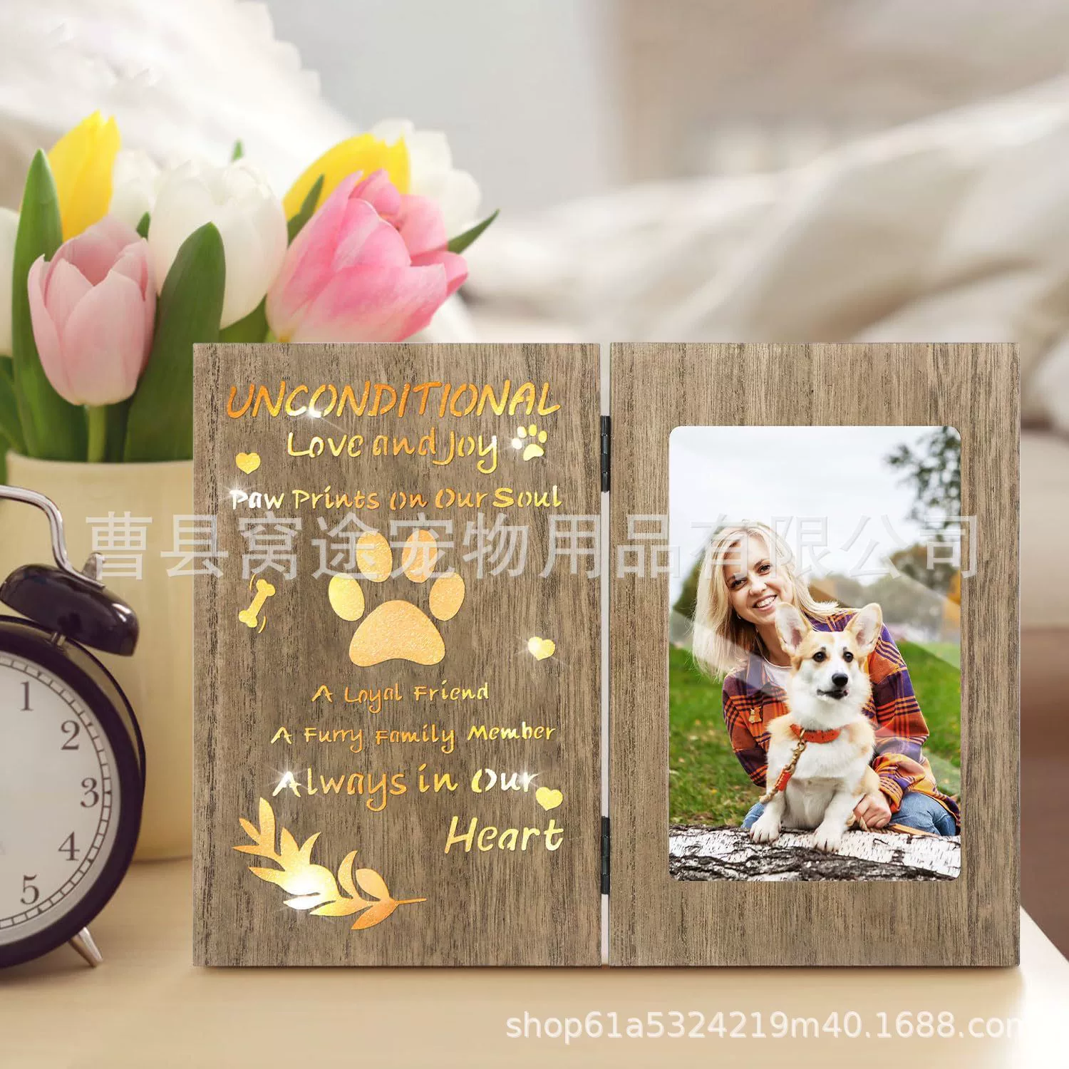 Деревянная настольная фоторамка для домашних животных, памятная фоторамка для роста домашних животных, деревянная складная фоторамка для кошек и собак