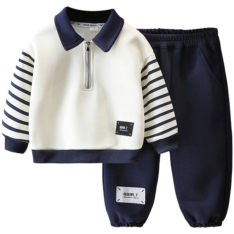 7736 traje de suéter para niños primavera y otoño camisa POLO a rayas a juego de colores para niños primavera deportes de ocio de dos piezas primavera