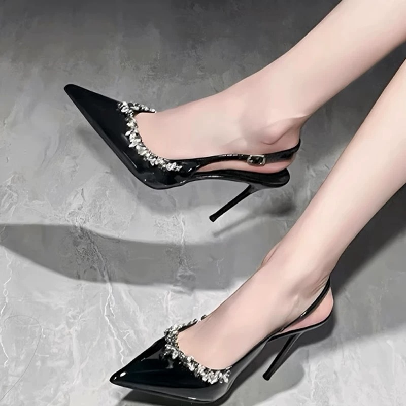 Sexy elegant high heels with a strap nude with rhinestones…