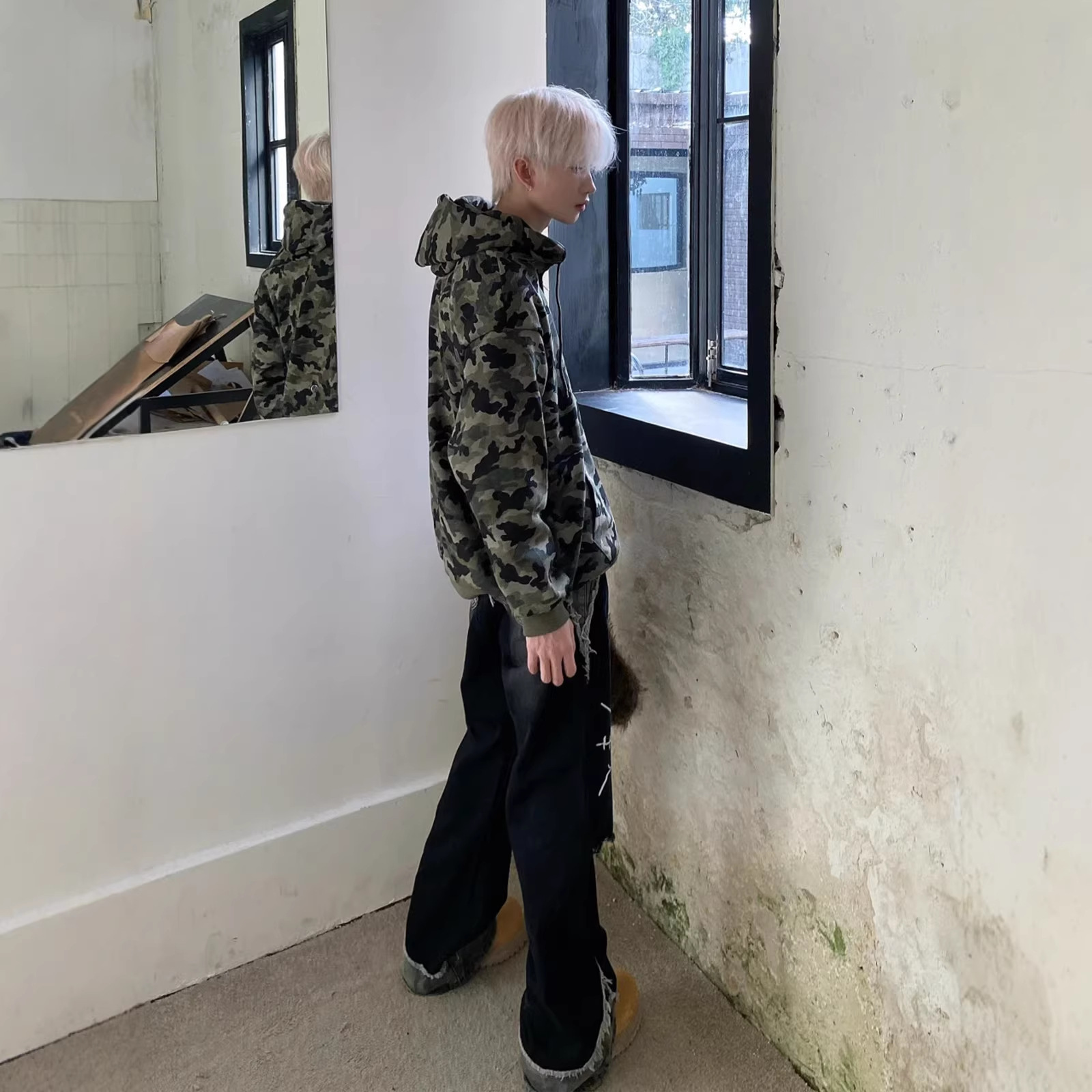 European And American Hip Hop Niche Patchwork Jeans Men's American Street Style Loose Casual Washed Ripped Straight Leg Jeans_mkmklike.com