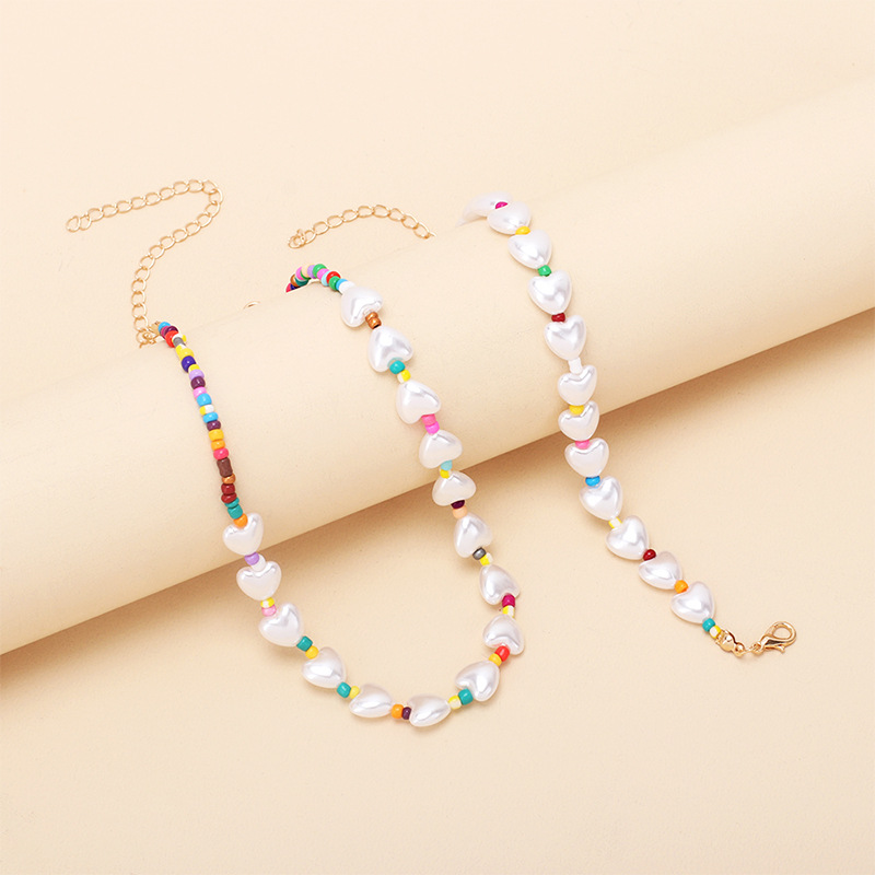 9g Weight Necklace Classification Wedding, Travel Occasion Lock Pattern Women'S Gender Ethnic Style Heart Pearl Necklace Bracelet Combination Set 4