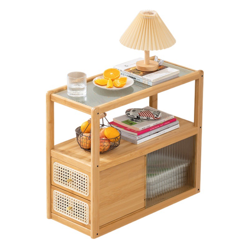 Gabinete lateral de vidrio pequeño portátil gabinete lateral de ratán japonés hogar extremadamente estrecho armario simple