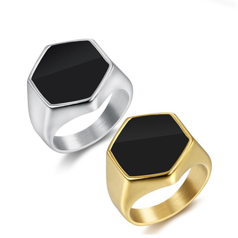 Hexagon Pattern Wholesale Retro Hexagon Titanium Steel Rings