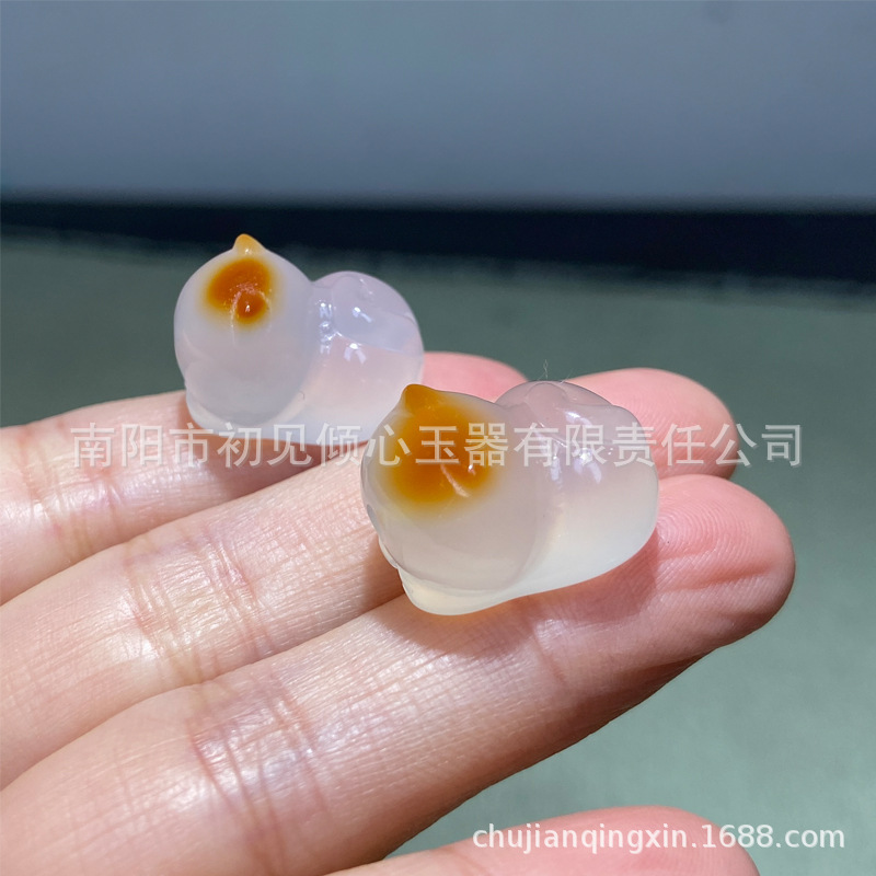 墩墩猫天然原色猫咪手链女玉髓冰种玛瑙招财猫福猫吊坠撸猫蹲蹲猫