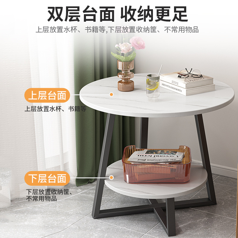 Mesa de café Luz de lujo dormitorio Mini Mesa de esquina pequeño apartamento europeo pequeña mesa redonda de doble capa sofá mesa auxiliar Internet celebridad pequeña mesa de café