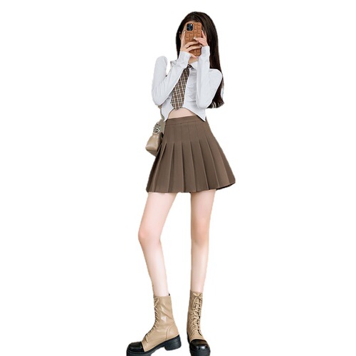 Women's White Korean Version New College Style Black Striped A-Line Short Skirt Summer Autumn Winter High-Waisted Skirt