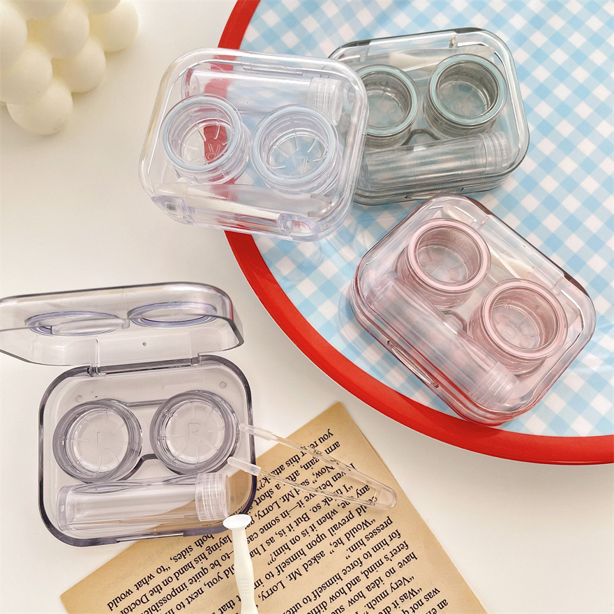 隐形眼镜盒透明简约便携透明迷你简约伴侣盒美瞳双联盒无需拧盖