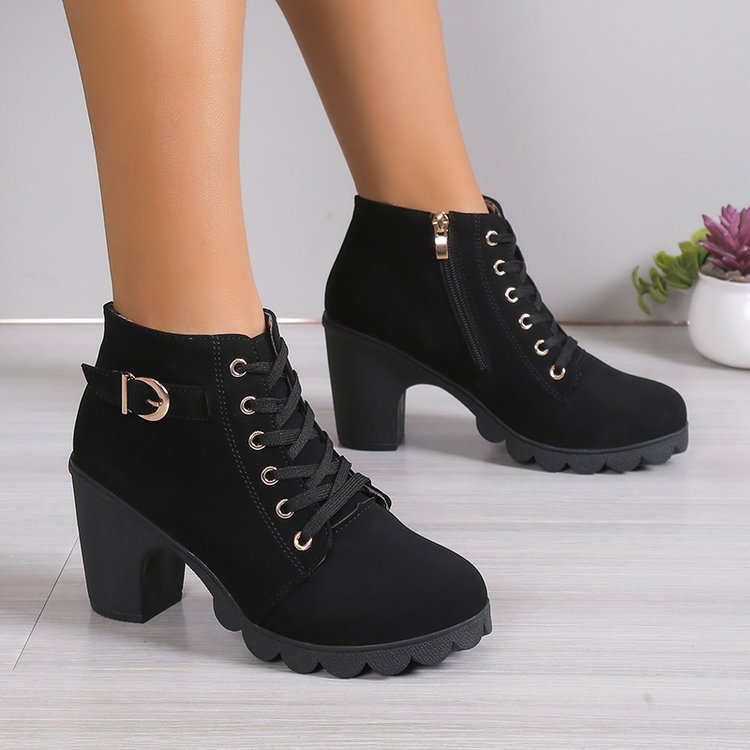 Comercio exterior botas de tacón alto de gran tamaño botas clásicas de mujer moda coreana zapatos cálidos de mujer botas de tacón grueso