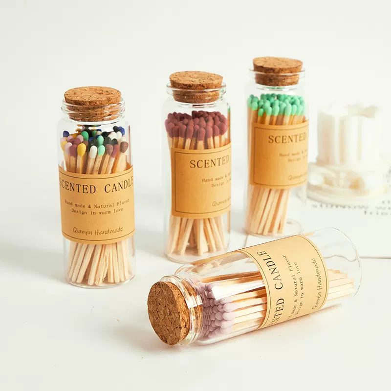 96mm香薰蜡烛专用玻璃瓶装火柴老式木梗火柴棍点烟ins风摆件木制