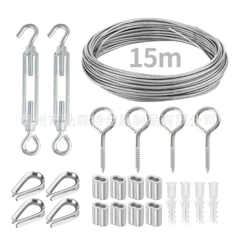 不锈钢包塑钢丝绳 花园攀爬护栏电缆套件 闭口吊环自攻螺丝张紧器
