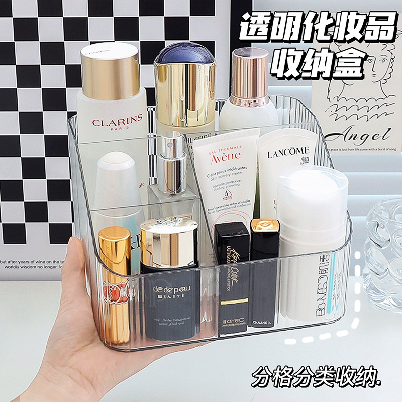 Caja de almacenamiento de escritorio transparente de alto grado de luz de lujo compartimiento cosméticos caja de organización simple escritorio pluma contenedor rack de almacenamiento