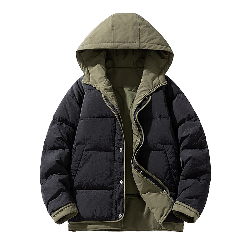 Giacca imbottita finta in due pezzi per uomo e donna, giacca imbottita larga con cappuccio, giacca imbottita spessa con cappuccio per coppia_voghion.com