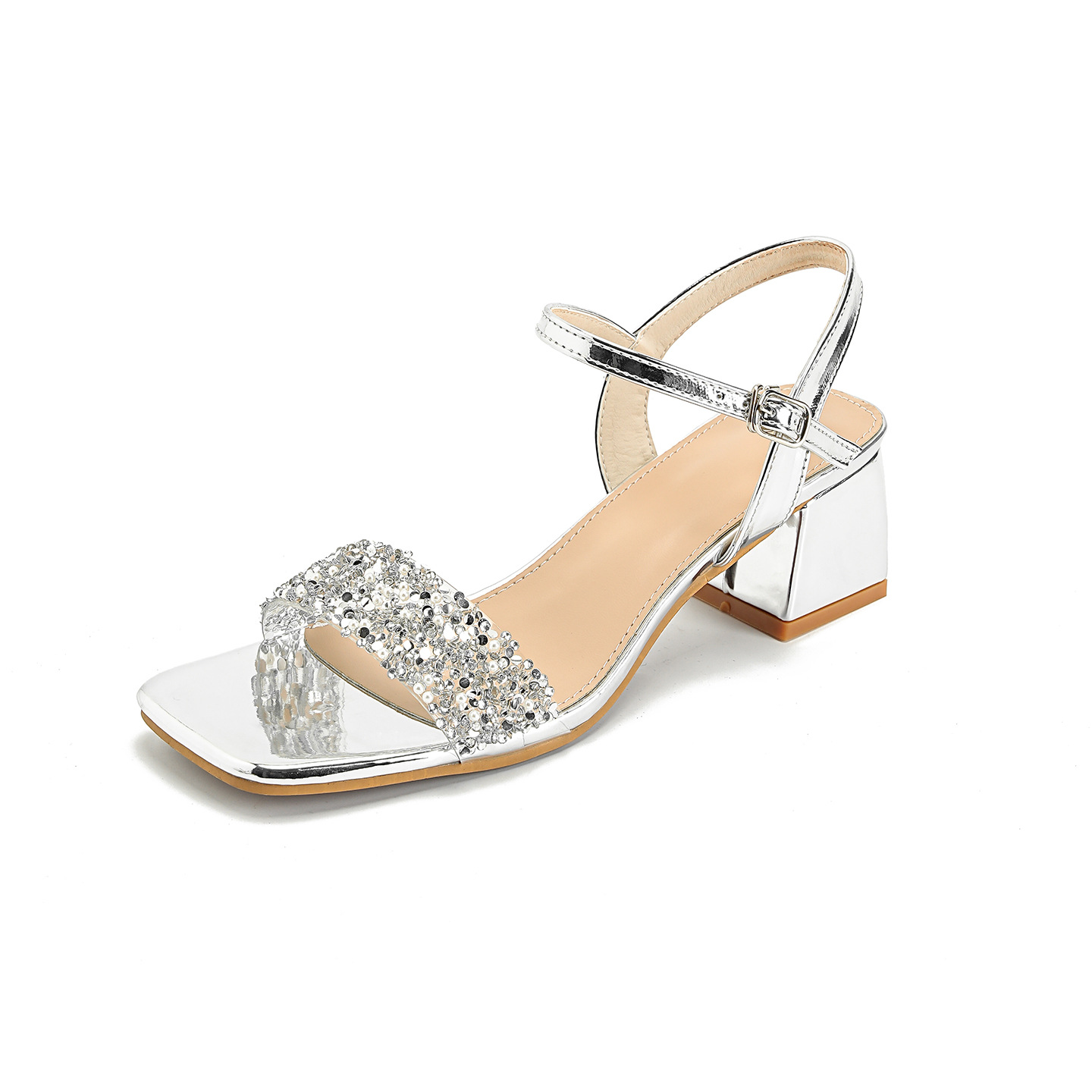 Women's Shoes Cross-Border Bohemian New Fashion Rhinestone Slippers Korean Style Thick-Soled High-Heeled Women's Shoes 125-1