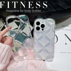 創意蘋果11立體菱格12/13pro閃粉透明14promax手機殼15適用xr防摔