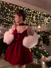 红色丝绒连衣裙女春圣诞辣妹礼服生日裙吊带蓬蓬公主裙小个子