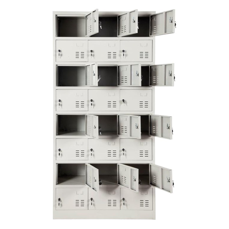 Armario de vestuario para dormitorio de personal, armario de acero de cuatro puertas, armario de cambio de 6 puertas, armario de almacenamiento metálico de 9/12/15 puertas y 24 compartimentos.