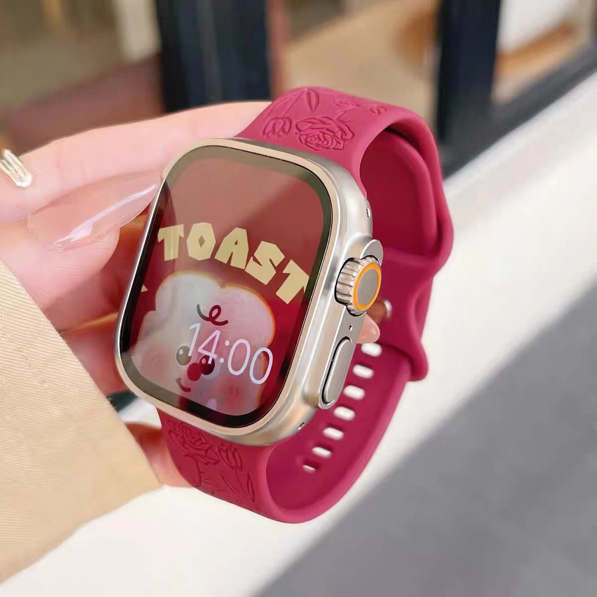 Suitable for Apple Watch Applewatchs10 Strap Engraved Rose Iwatch98765Se Strap Silicone