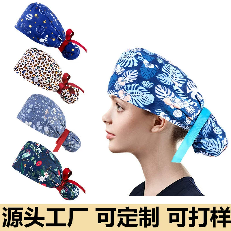 Adjustable ponytail, hat, with buttons, flowered