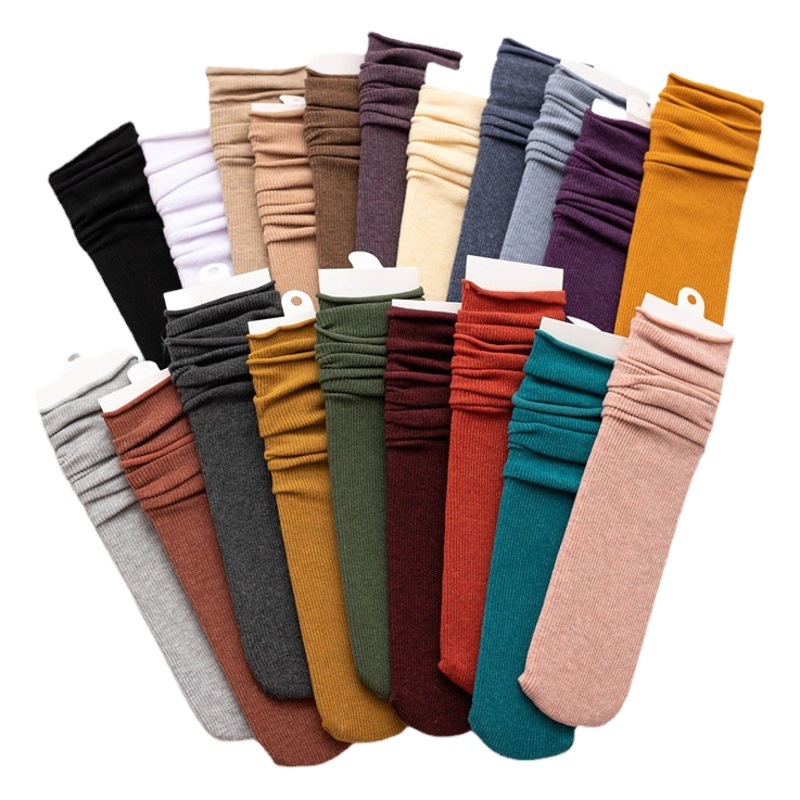 Calcetines de pila para mujer Otoño e Invierno gruesos de Cachemira delgada a rayas de color sólido calcetines de media pantorrilla de corte suelto curling calcetines de confinamiento de mujeres embarazadas