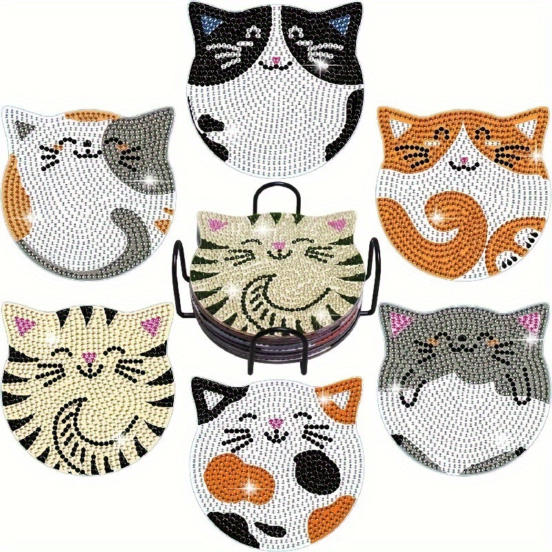 Ventas transfronterizas calientes de 8 piezas de conjunto de cojín de taza de arte de diamante, con soporte, pequeño conjunto de pintura de diamante, adecuado para adultos