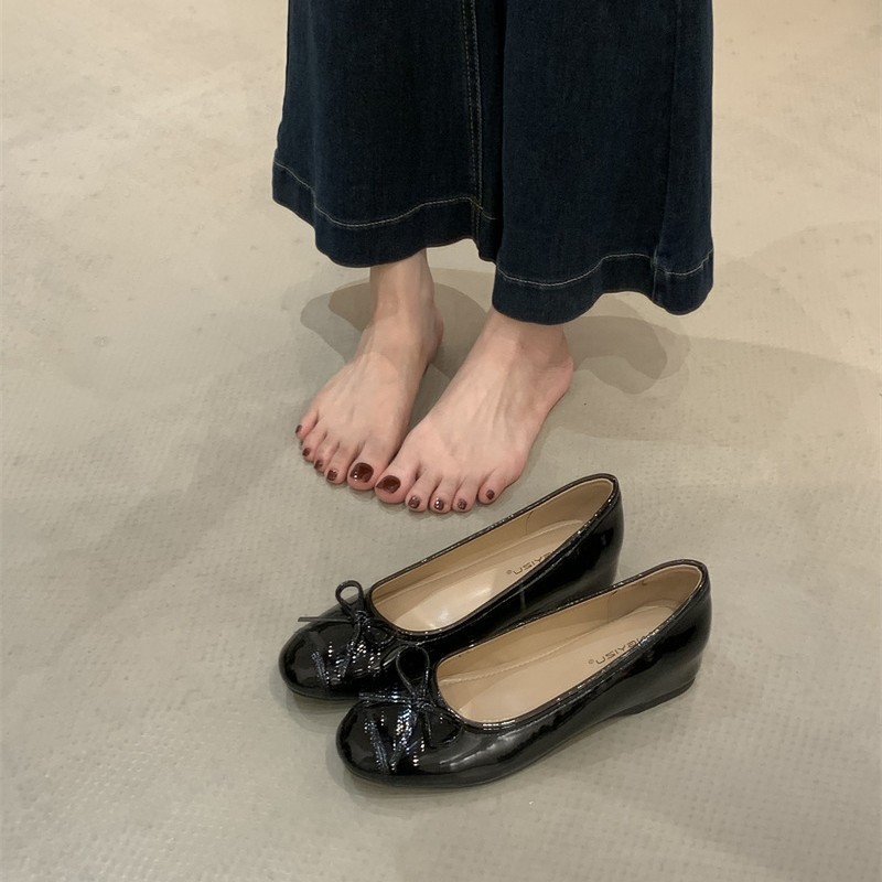 2025新款配裙子温柔蝴蝶结浅口单鞋女法式内增高平底通勤玛丽珍鞋|undefined