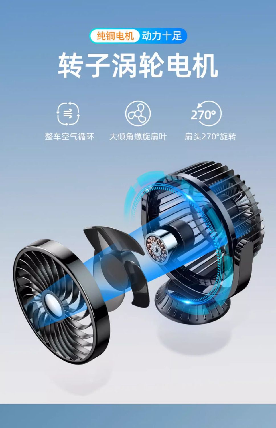Car fan 12v large truck 24v small bread automatic shaking head double head powerful car fan usb