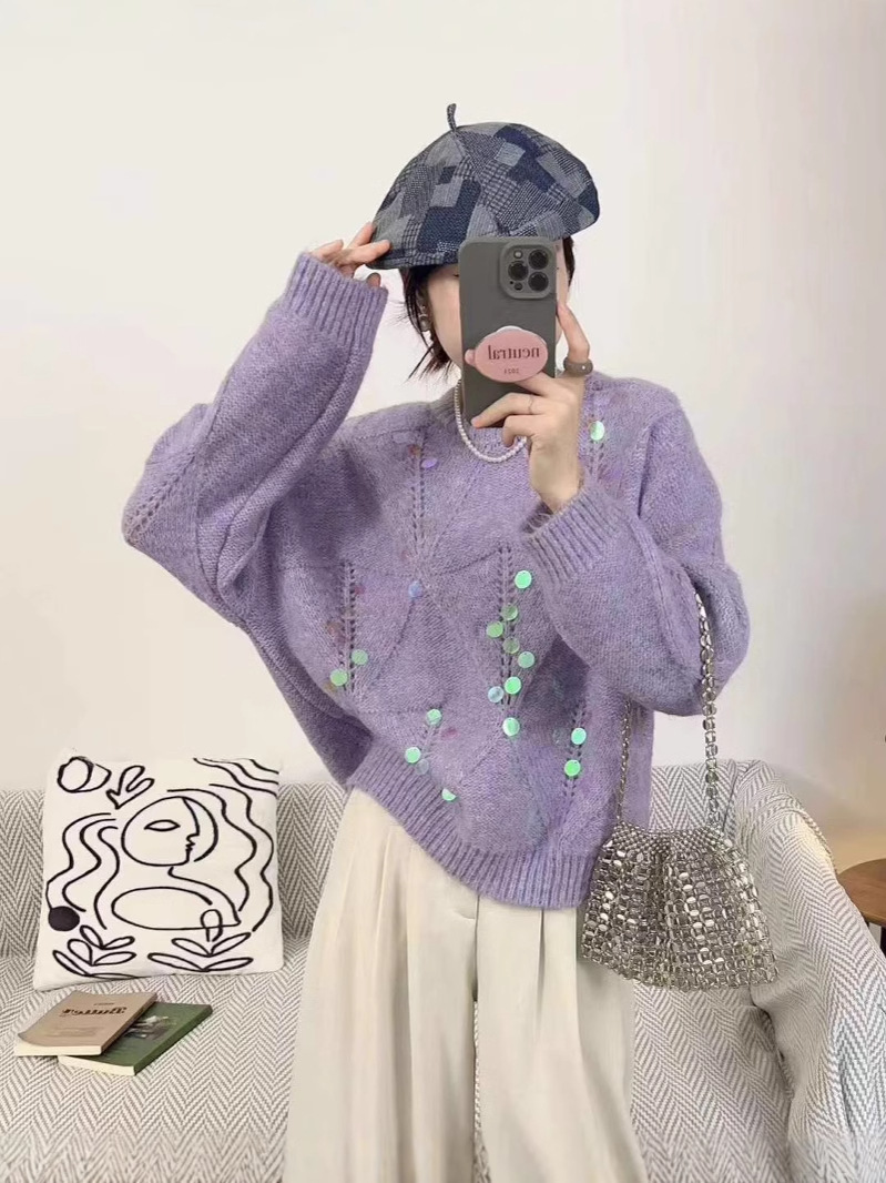 24 invierno Puyuan perezoso viento industrial pesado sequinilla collar redondo 2024 principios de otoño verano suave