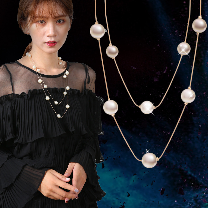 Estilo coreano de moda de alta calidad de doble capa collar de perlas versátil largo Otoño e Invierno suéter cadena mujeres elegante joyería al por mayor image 8