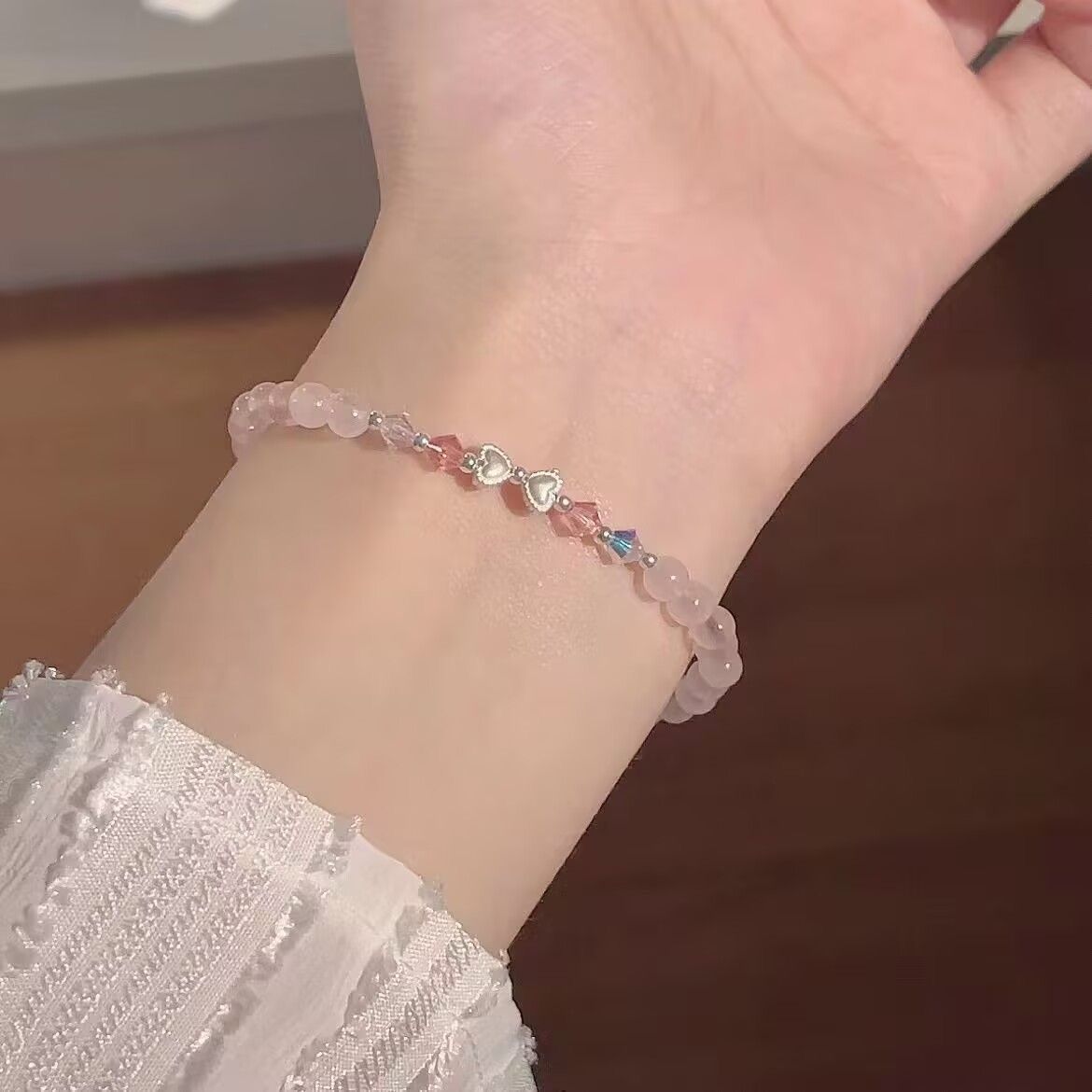 Bracciale a perle con fiocco peach soda stile ins per donna_voghion.com
