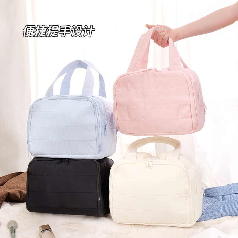 Douyin ホットセールダブルワイドオープン大容量ふわふわ化粧品バッグ女性のハイエンド旅行ポータブルトイレタリー収納袋|undefined