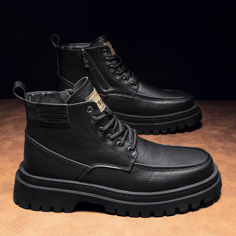 The new youth autumn and winter fashion plus thickened thick bottom, non -slip, wear -resistant solid color band -Martin boots