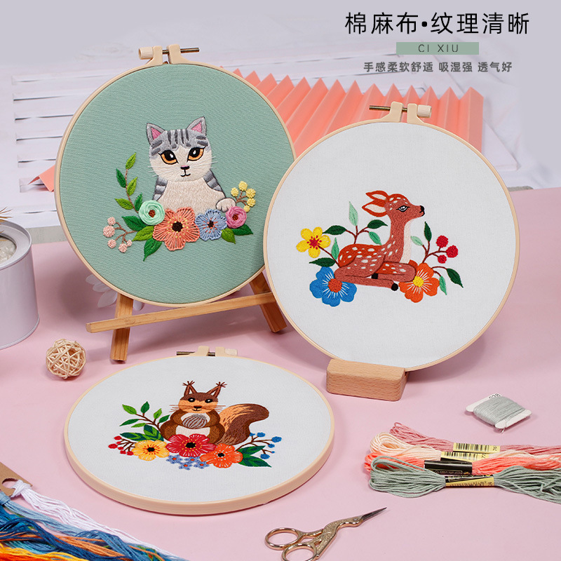 Nuevo original diy bordado hecho a mano paquete de material europeo abstracto animal fox tiger traje costura inglés