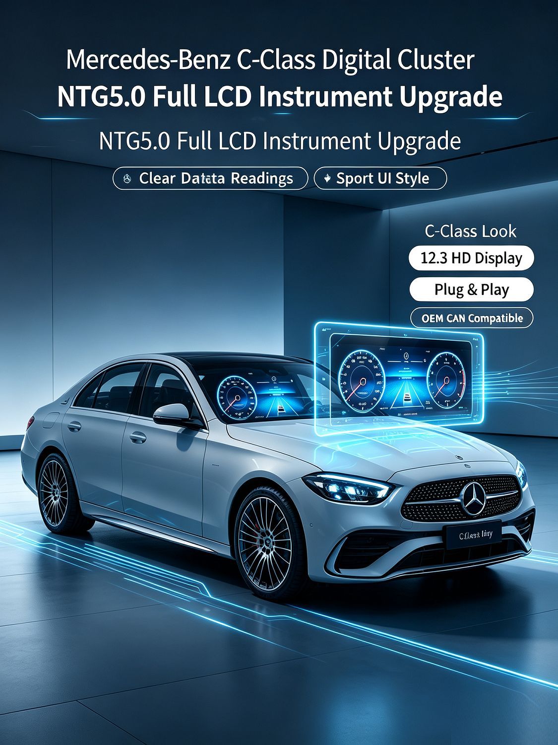 Suitable for Mercedes-Benz Glc/C-Class W205/Ntg5.0 Upgrade to Full Lcd Instrument Panel, Plug and Play, Non-Destructive Connection