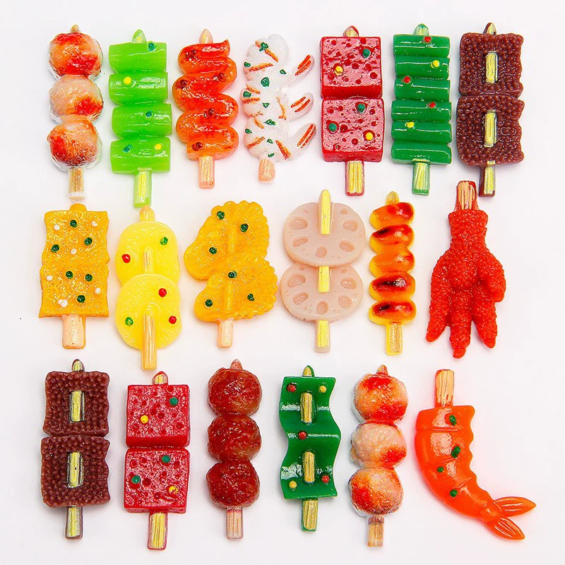 Игрушки в виде еды из смолы, высококачественные миниатюрные украшения, имитирующие шампуры для барбекю, миниатюрные игрушки в виде еды, игрушки в виде барбекю, аксессуары для чехлов телефонов, детали для самостоятельного изготовления.