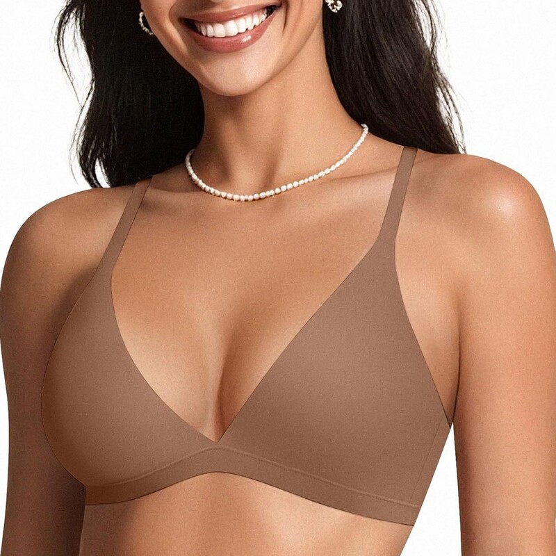 Oeak Women's Comfortable Triangle Bra, Wireless, Sexy Low-Cut, Unlined, Slip-On Bra, Seamless