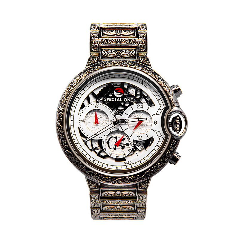 New Popular Men's Quartz Watch Sculpture Retro Multi Functional Timing Calendar Men's Watch Waterproof Watch_voghion.com