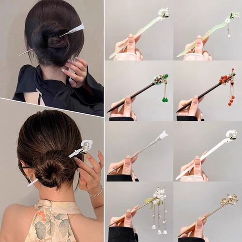 White magnolia hairpin, ancient style women's high-end hairpin, new Chinese style temperament, Hanfu, cheongsam, hairpin, step-shaking hair accessory