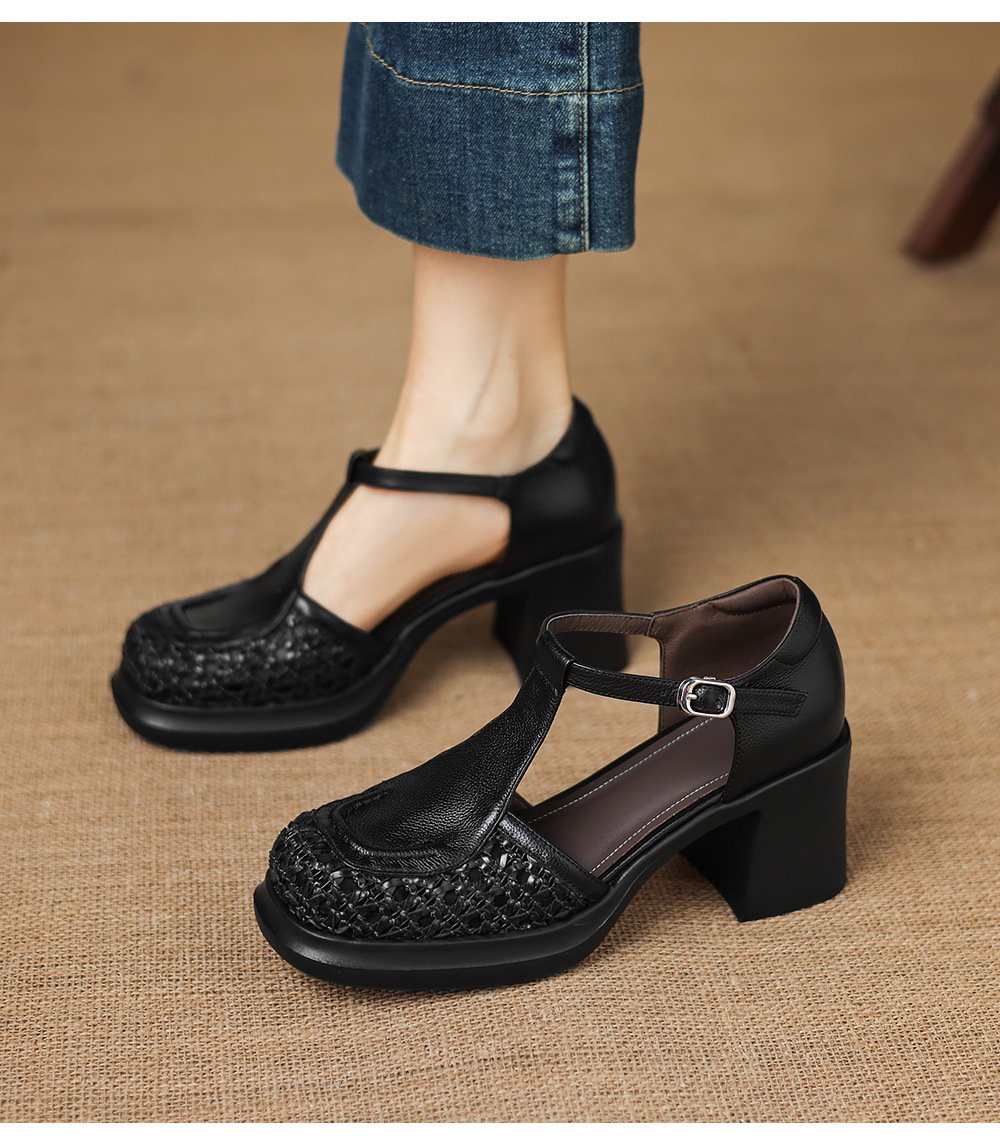 Sandal cao gót nữ mũi nhọn quai chữ T đế dày gót 7 cm — đen chi tiết 9