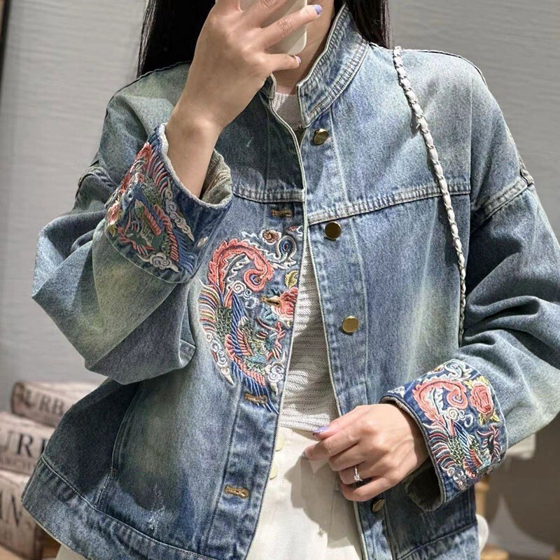 Embroidered Denim Jacket for Women Spring & Fall 2025 New Ethnic Style Long-Sleeved Design Niche Short Jacket Top