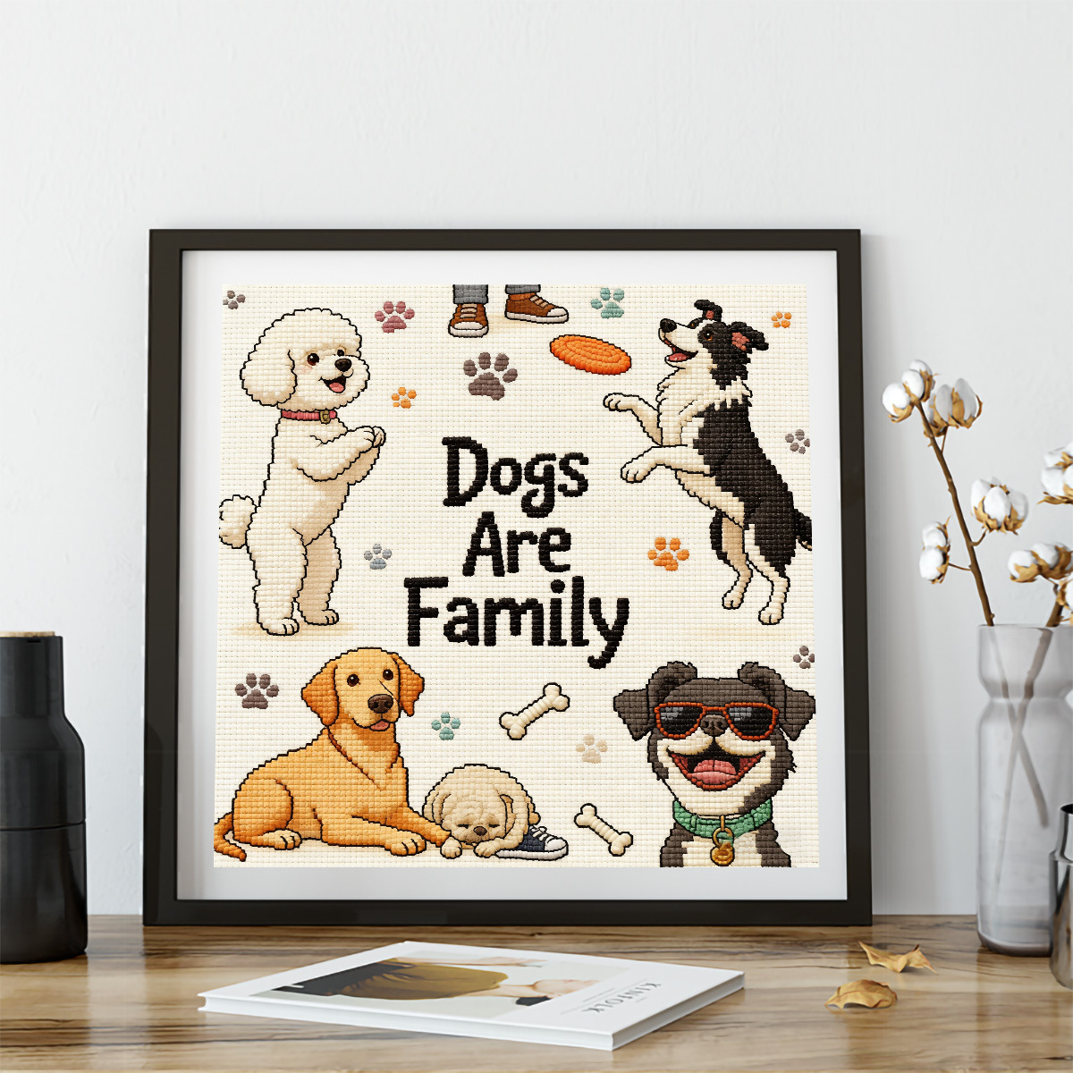 Nuevo perro de bordado cruzado transfronterizo es dibujos animados de la familia lindo animal bordado a mano pequeña pintura decorativa para el hogar image 1