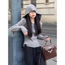 连帽卫衣针织衫女韩系外穿毛衣外套百搭显瘦秋冬新款百搭打底上衣