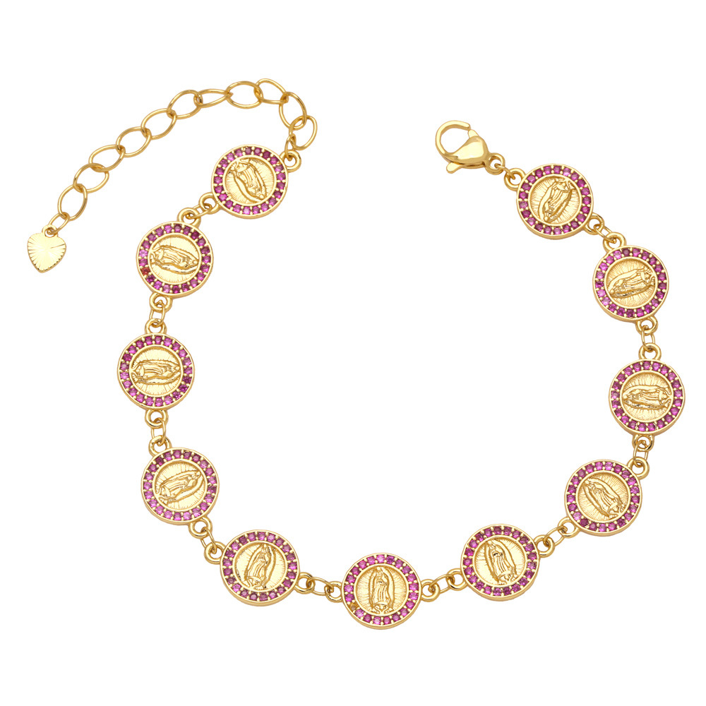 Fashion Virgin Mary Copper Bracelets Splicing Gold Plated Zircon Copper Bracelets